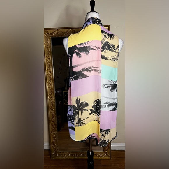 Forever 21 Maui Palm Tree Color Block Button down sleeveless shirt tank top - Picture 7 of 10